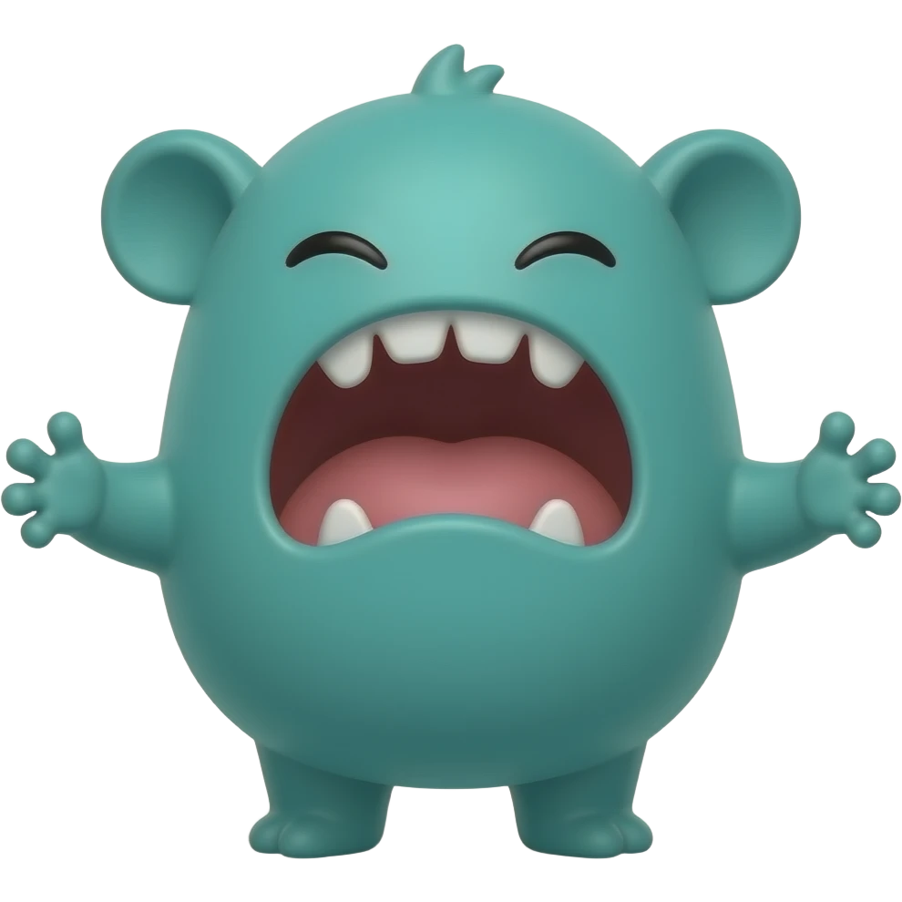 Tiny teal creature screaming dramatically emoji