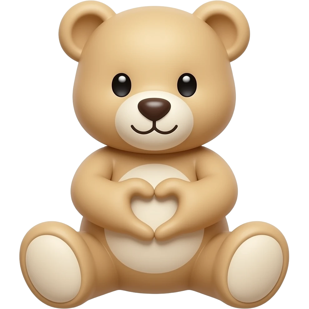 beige teddy bear, no fluffy hairs, hands joining forming a heart emoji
