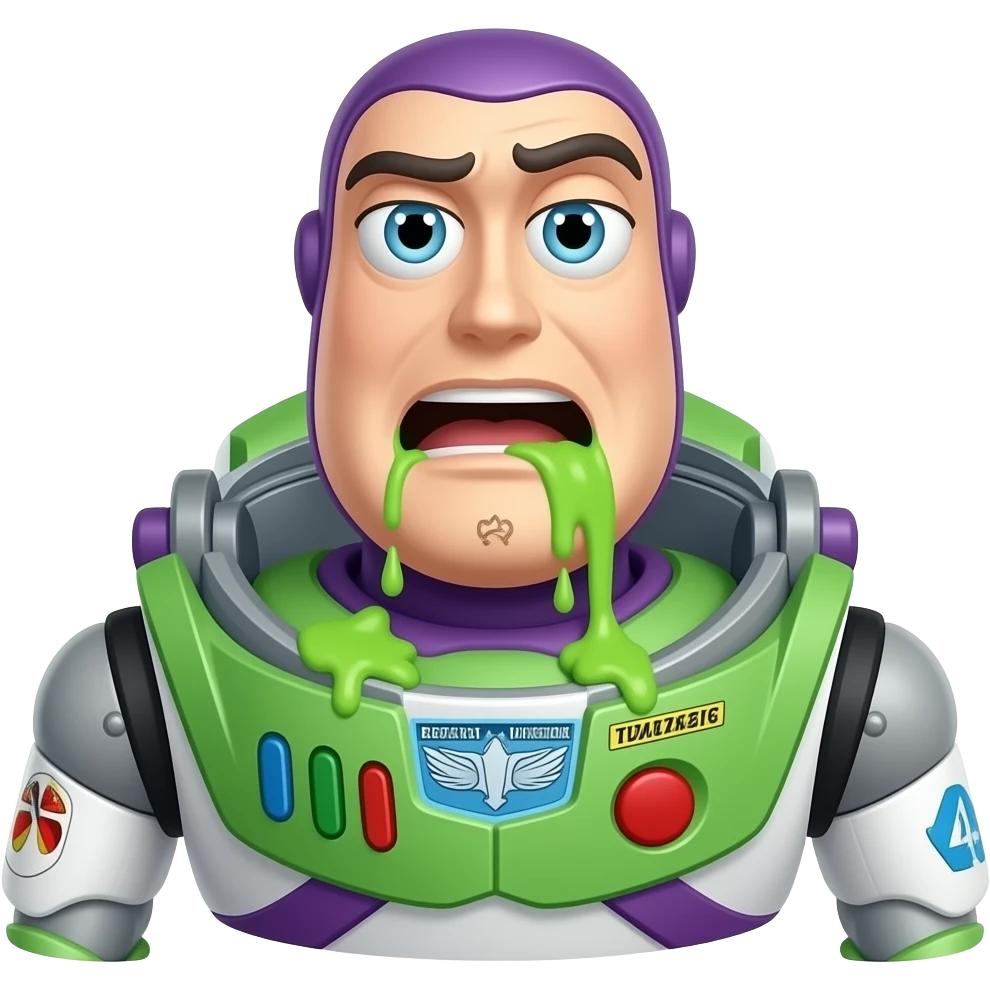 outbreak of vomiting and diarrhea; vomiting is neon green; loose stools are light brown Buzz Lightyear emoji