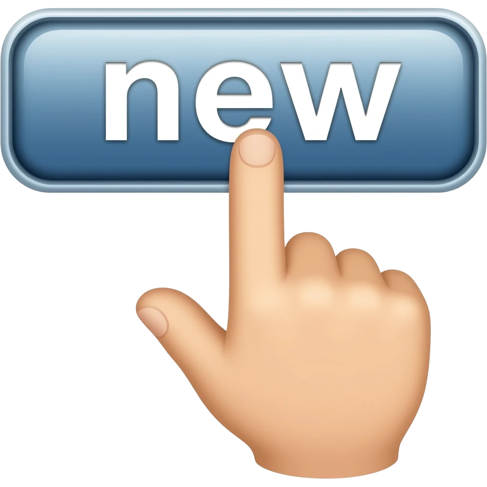 mano dando click a un boton que dice "new" emoji