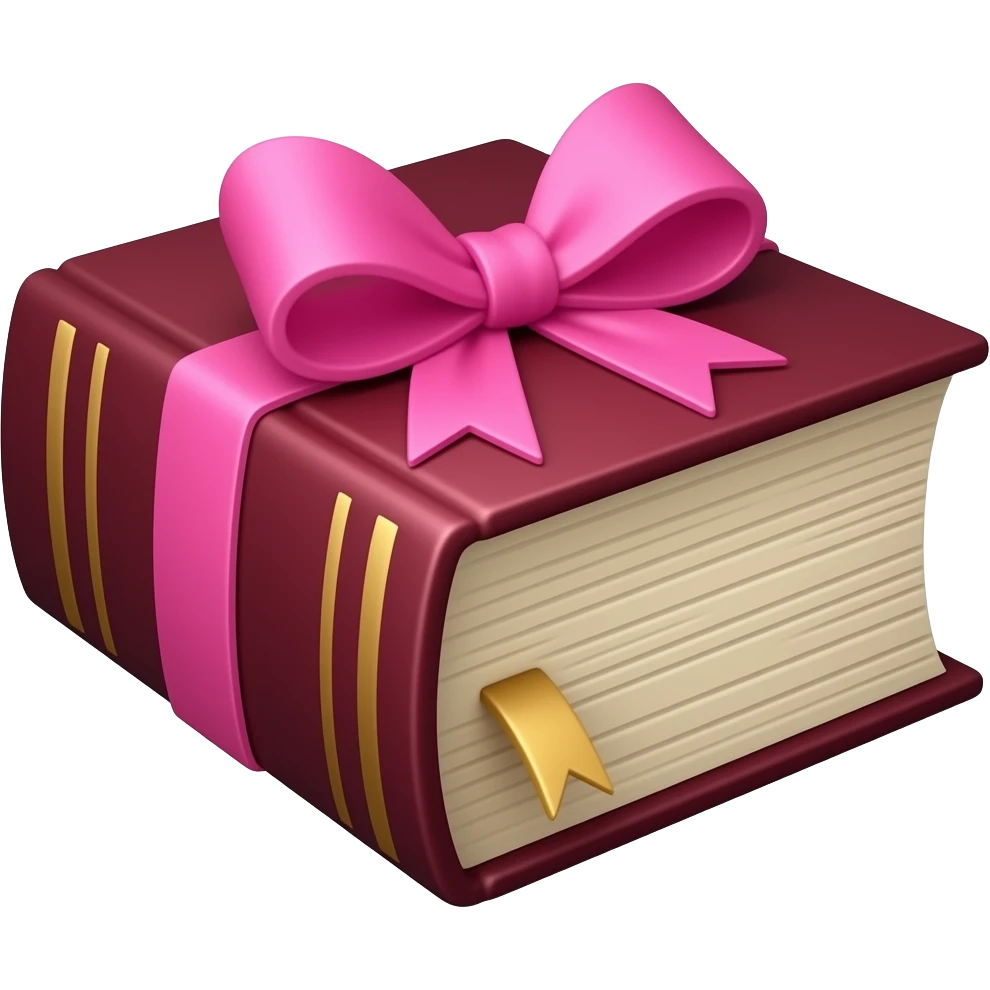 burgundy books wrapped in a bow pink emoji