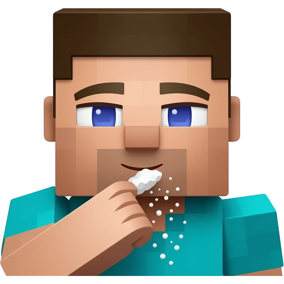 Minecraft steve sniffing a white powder emoji | AI Emoji Generator