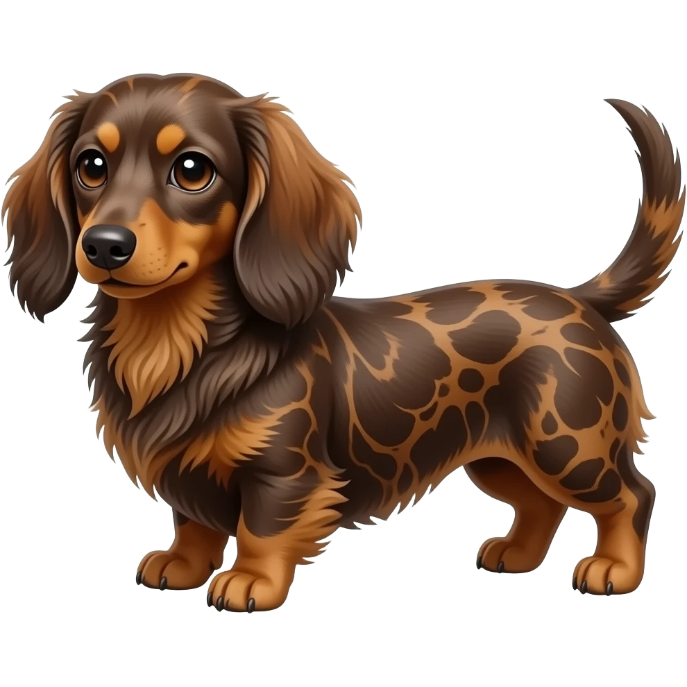 Long haired miniature brown marble dachshund emoji