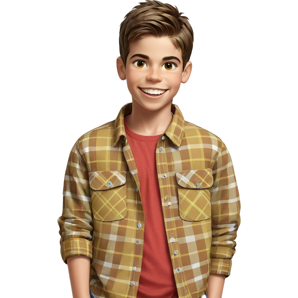 smiling boy in plaid shirt emoji