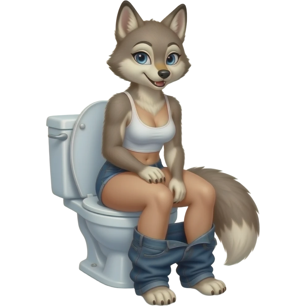 Female coyote furry woman person sit on toilet pants down,fursona emoji