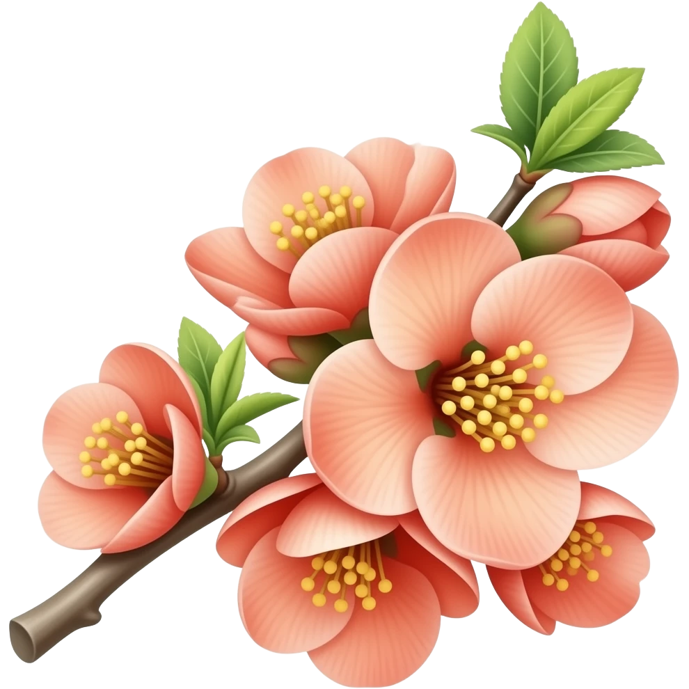нарисуй цветение Chaenomeles japonica Maulei на ветке emoji