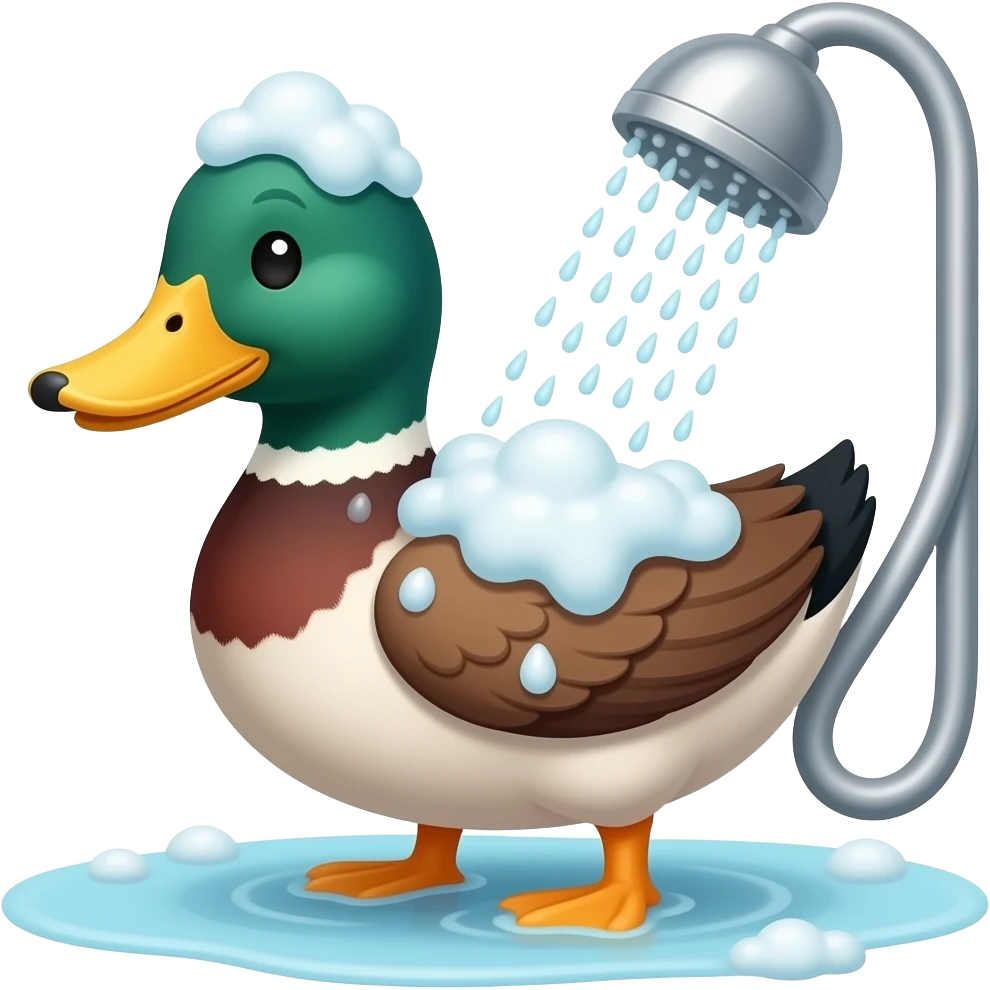 Pato bañándose con jabón y regadera emoji