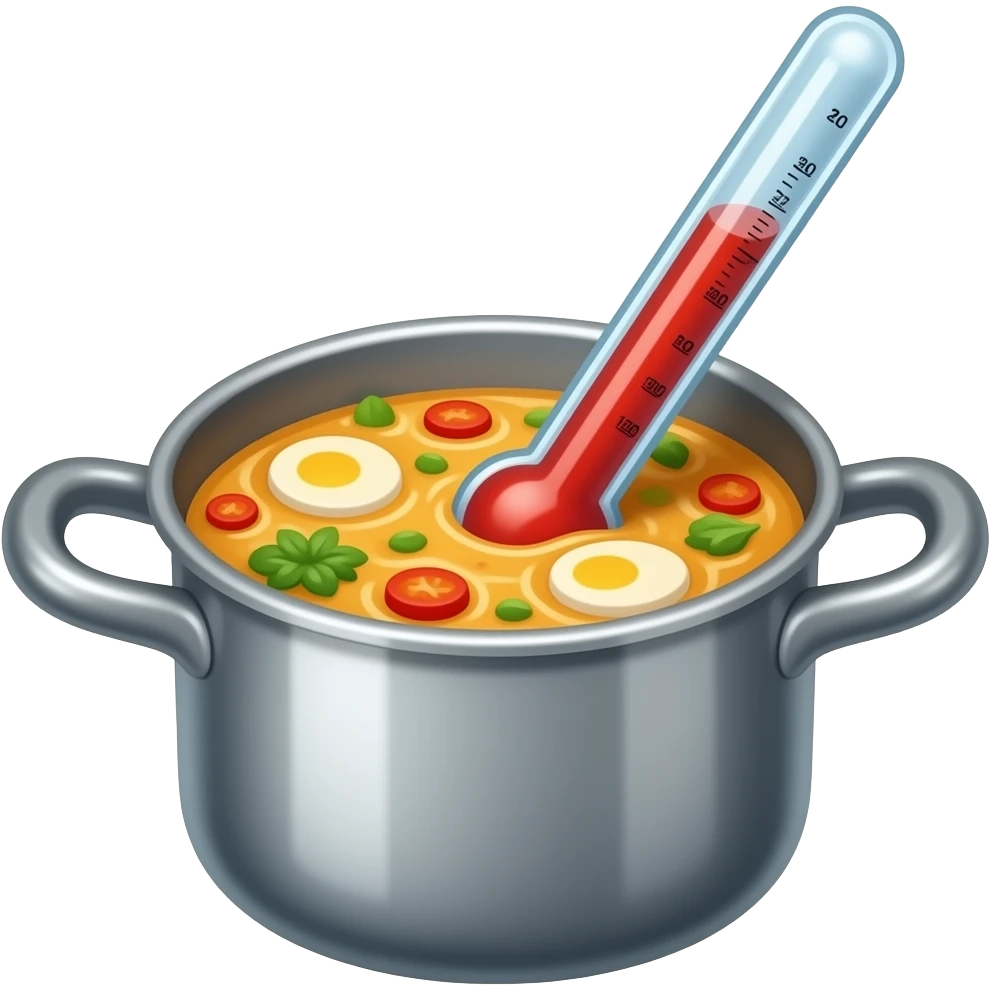 cooking pot with food and thermometer inside emoji