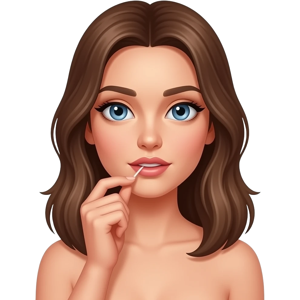Nude girl Brown hair blue eyes pleasuring herself emoji