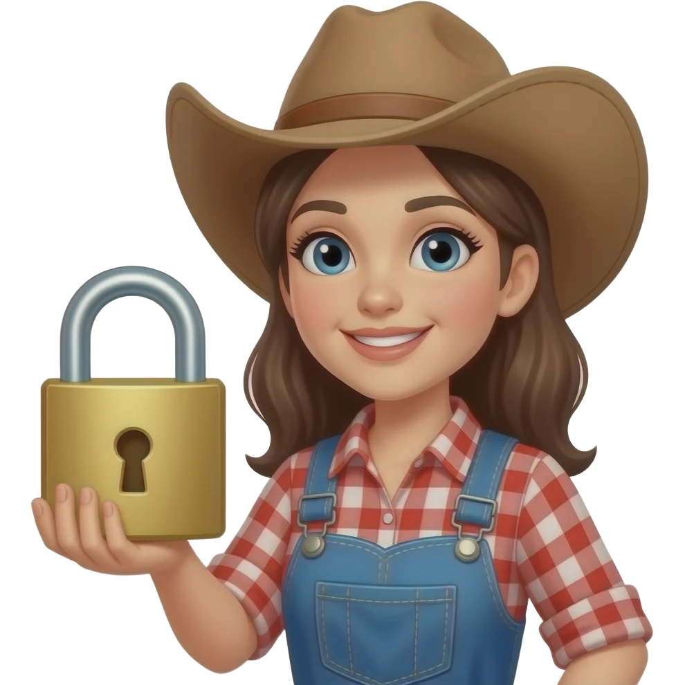 woman holding big lock in hand closeup , country clothes emoji