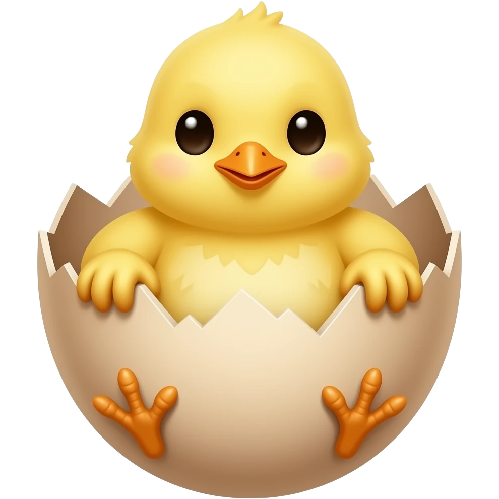 The chick sits in the shell of a broken egg, holding on with its wings and legs. minimalistic emoji