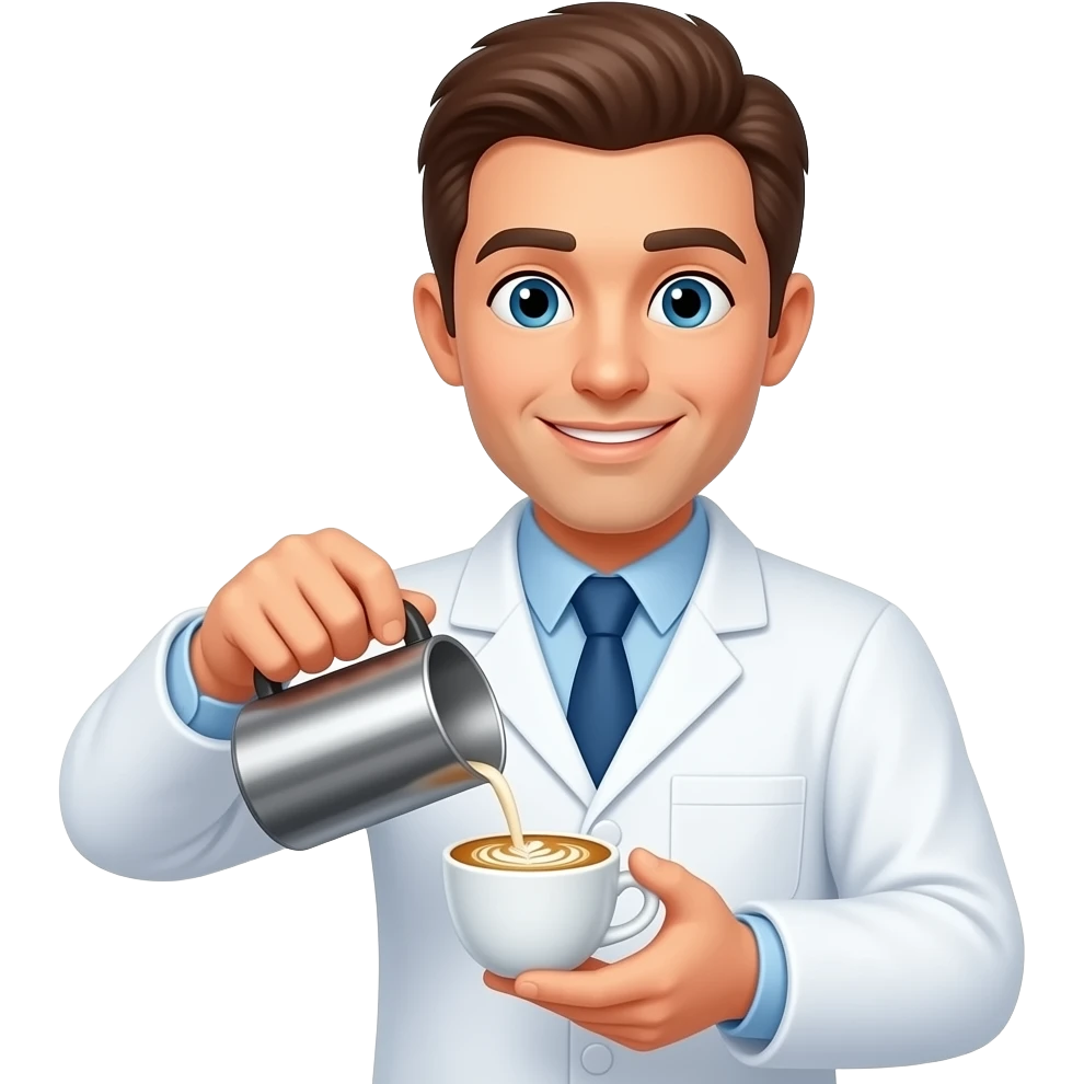 一个身穿研究服的男人在做咖啡拉花 emoji