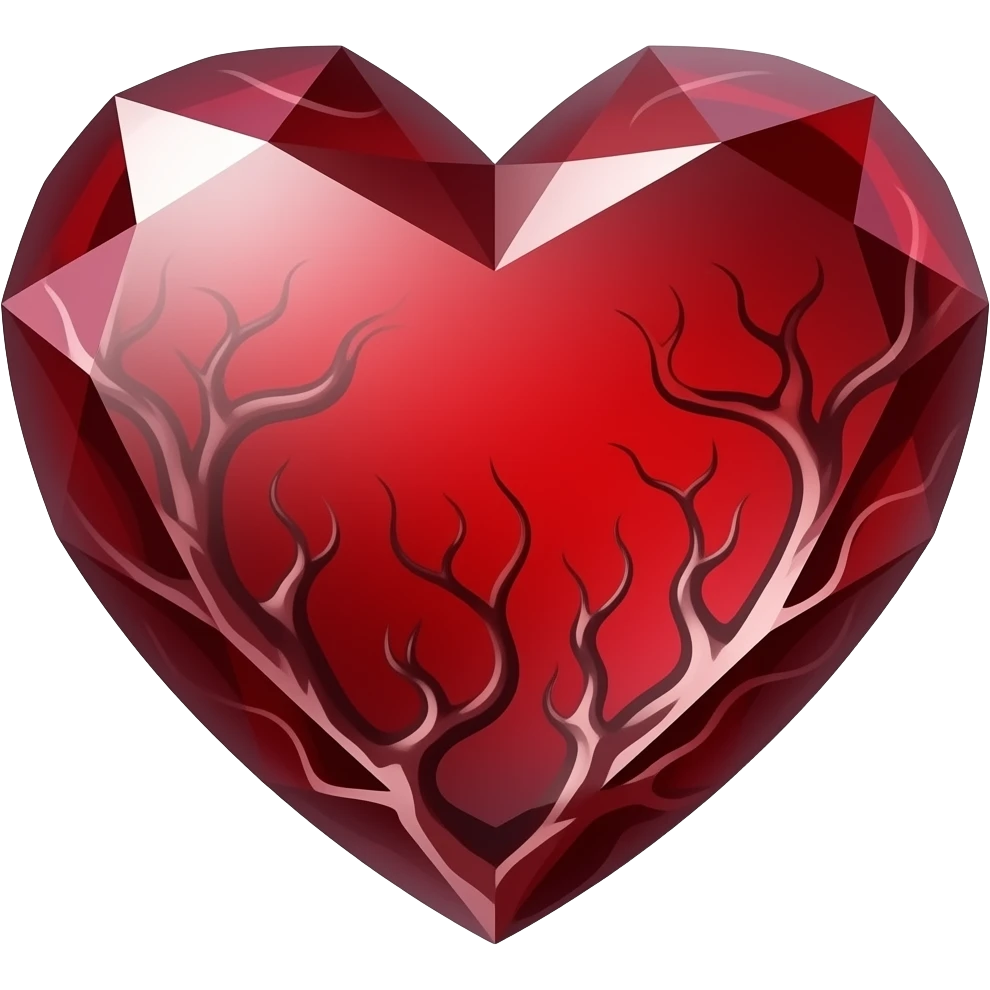 cursed blood red gemstone in shape of heart emoji