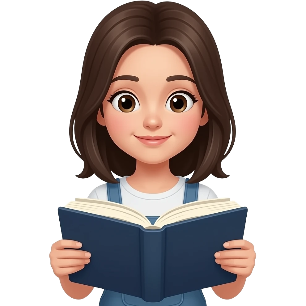 young female reading a book absorbed focused face emoji