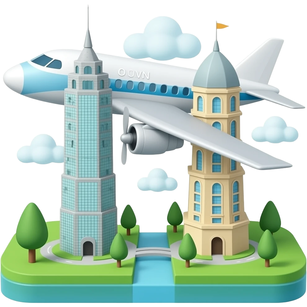 a plane looking at two towers emoji
