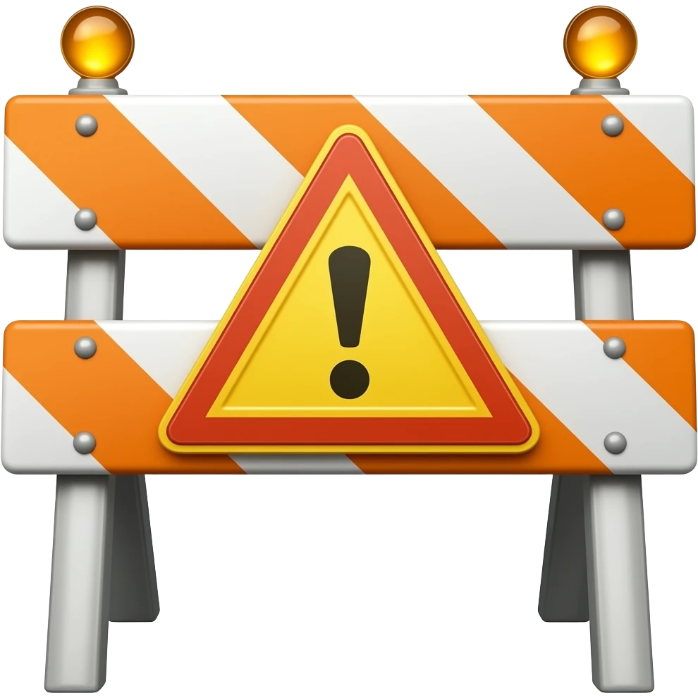 orange road barrier with a triangular plaque with the symbol "!" emoji