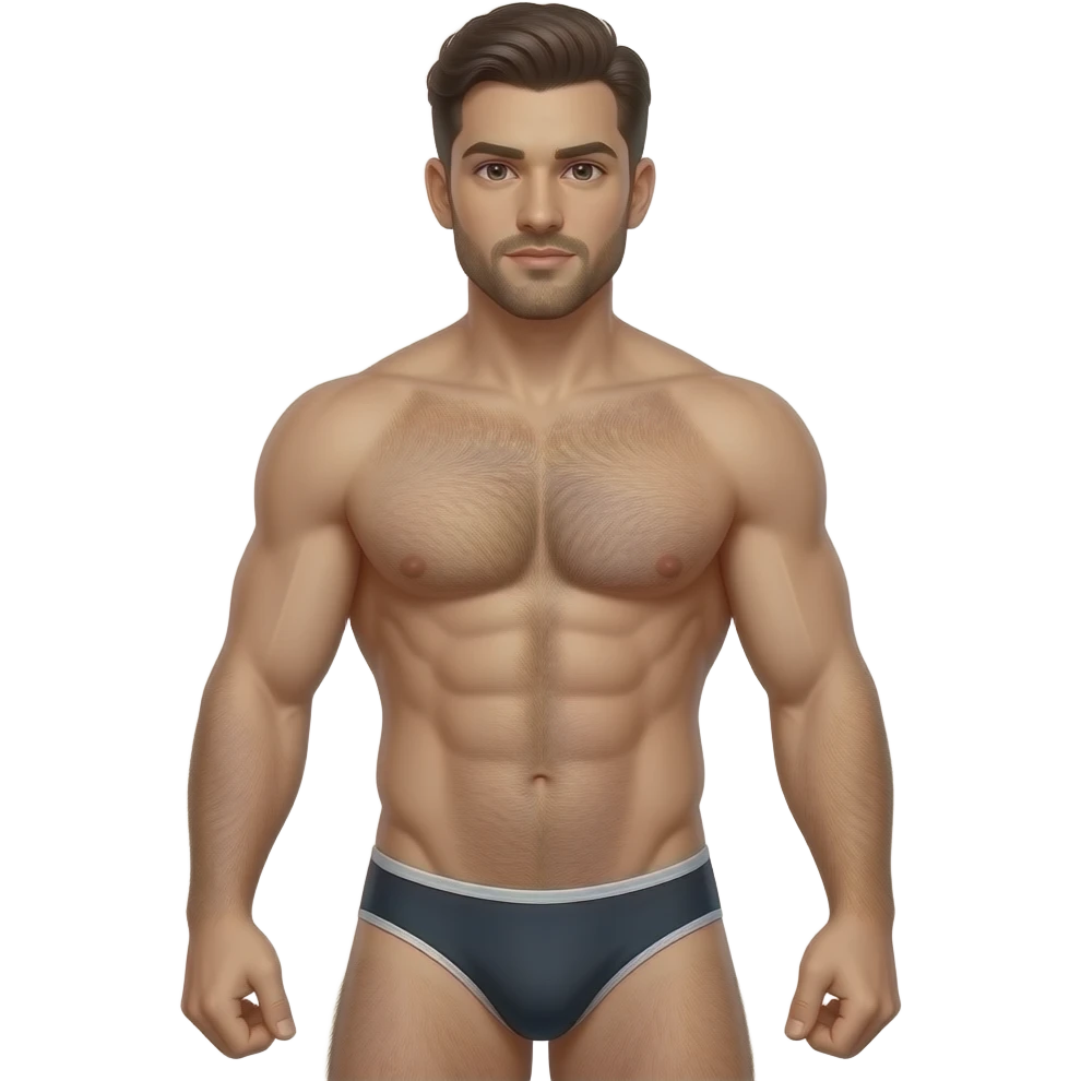 full body libyan-theme male superhero clothless figure with body hair and muscular hairy build in thin, narrow underwear with bulge emoji