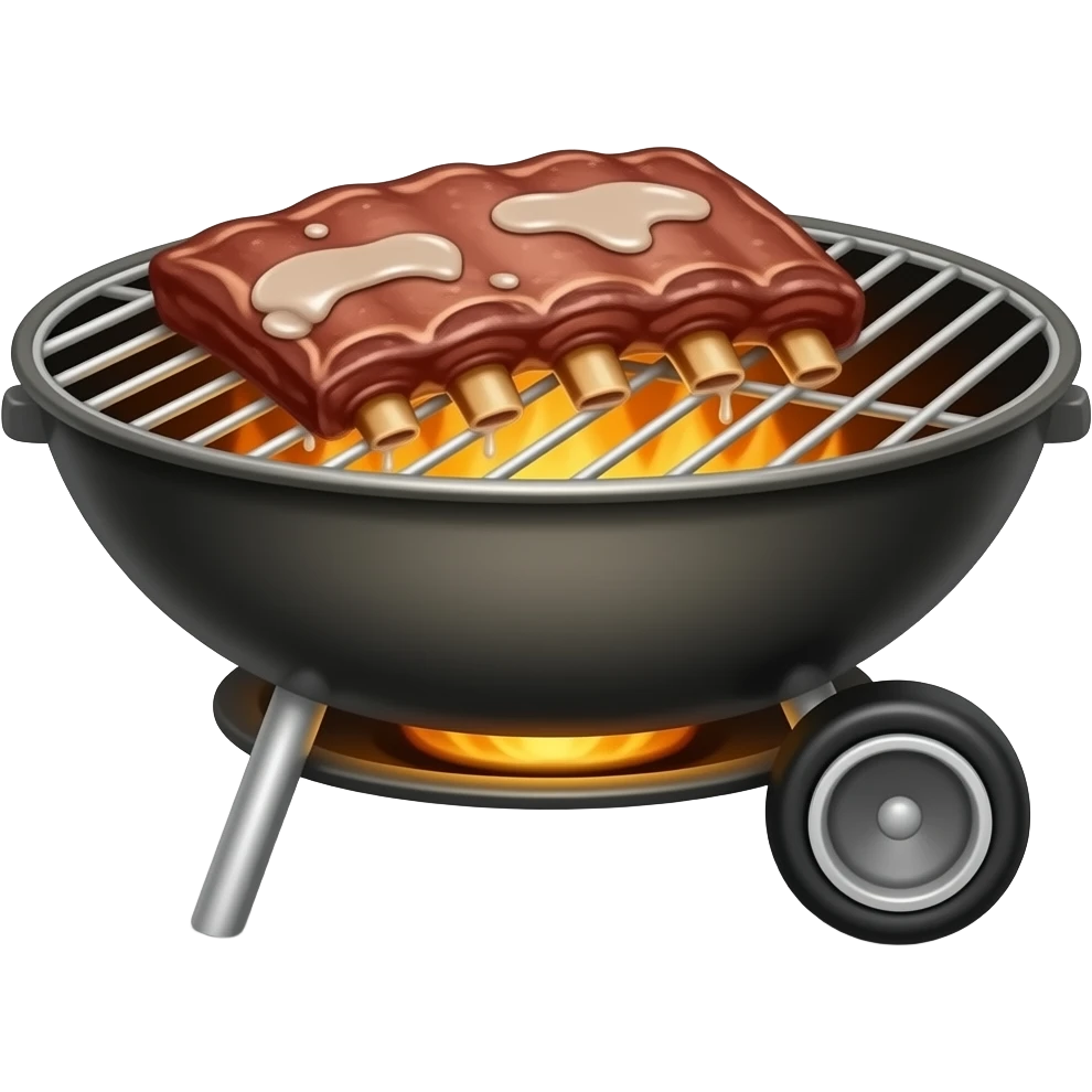 Ribs smoking on a standing weber grill with fire emoji