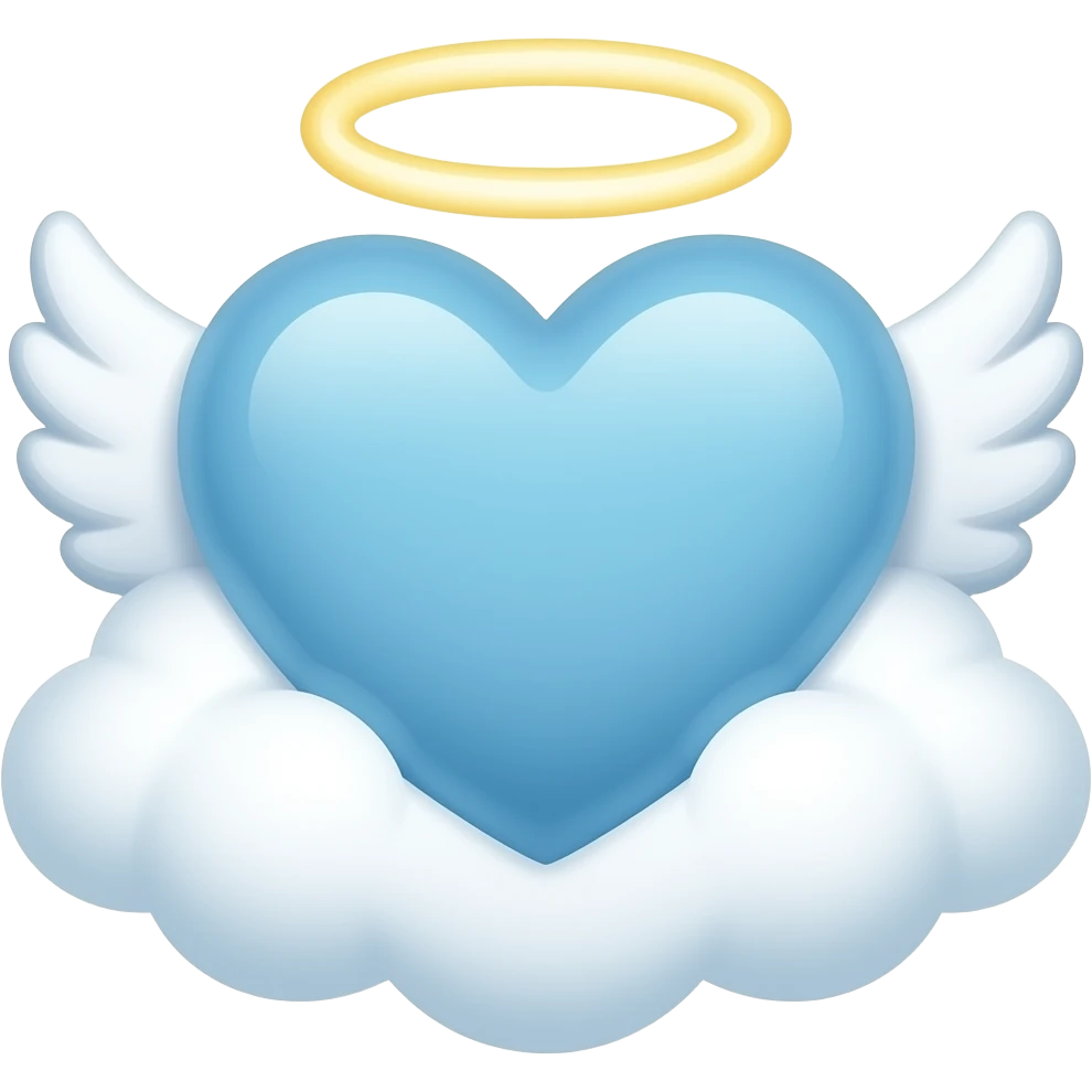 sparkly light blue heart with angel nimbus with a off-white cloudy border, y2k, glam emoji