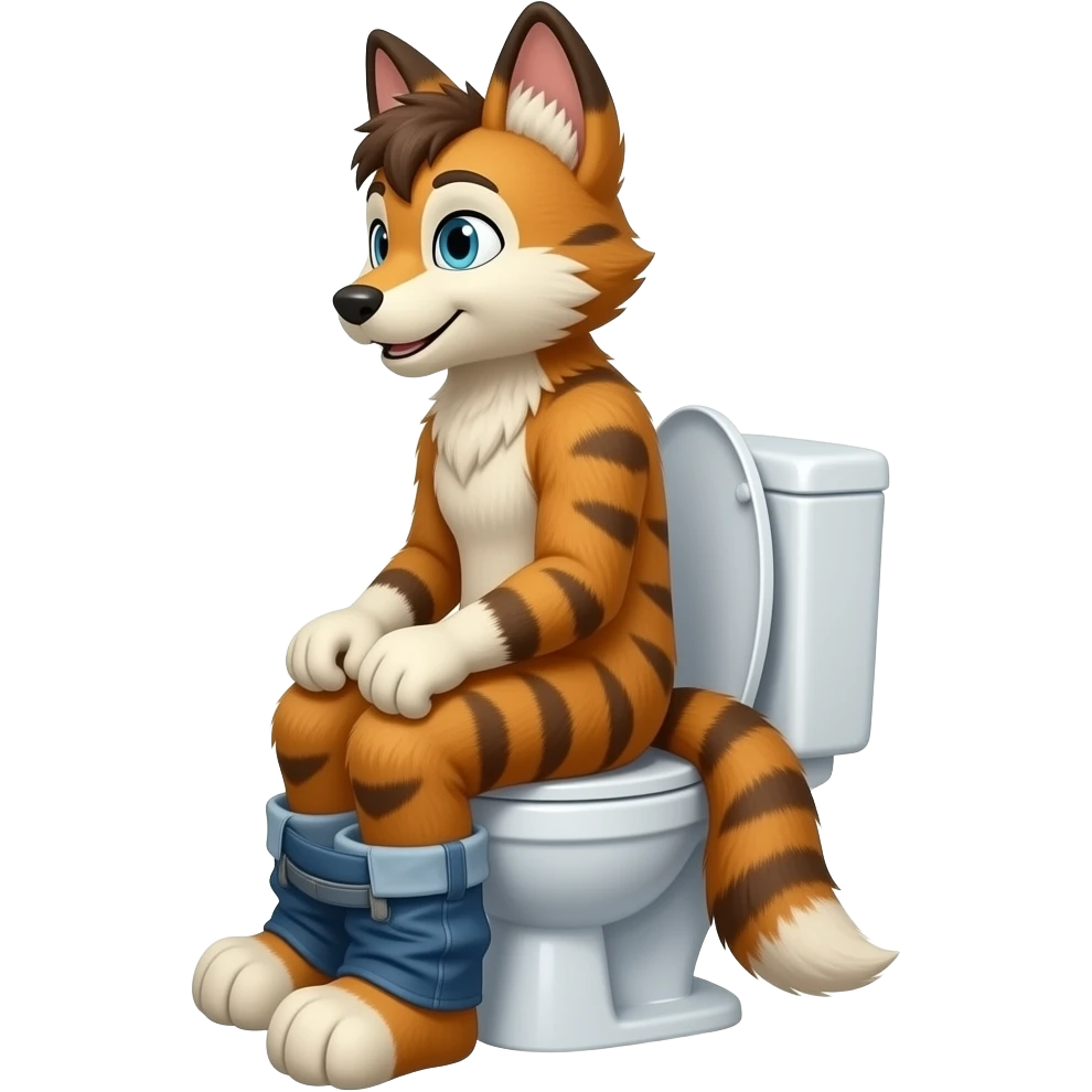 fursuit sitting on toilet, side view, emoji