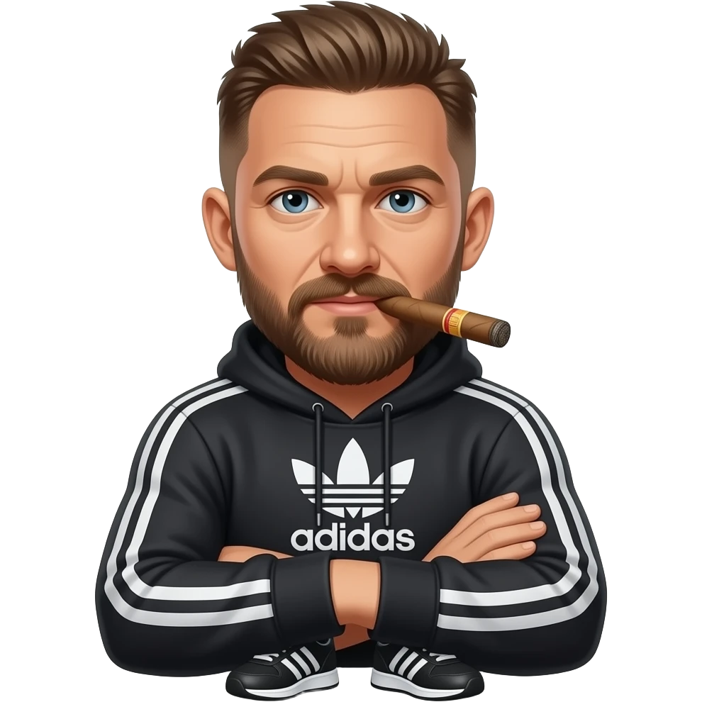 Том Харди в черной толстовке adidas и кросовках с сигарой emoji
