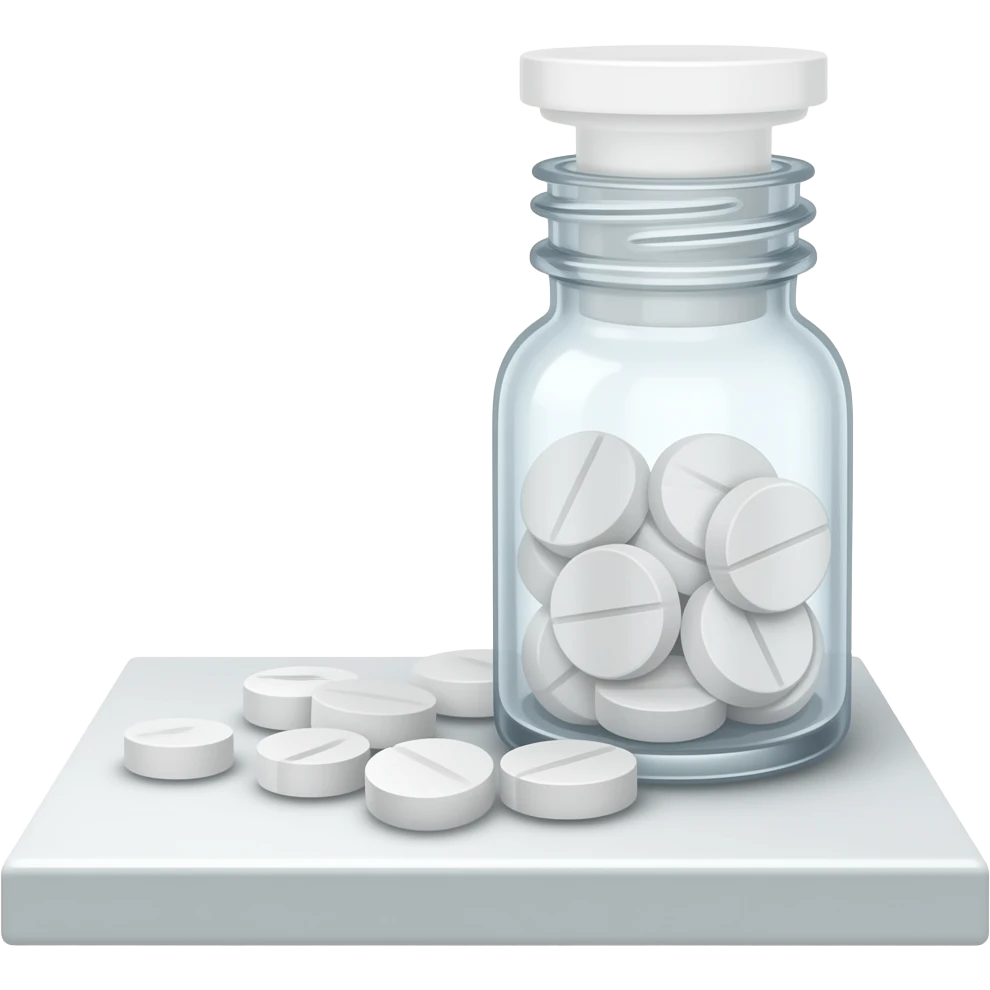 Spilled Prescription bottle of round white pills emoji