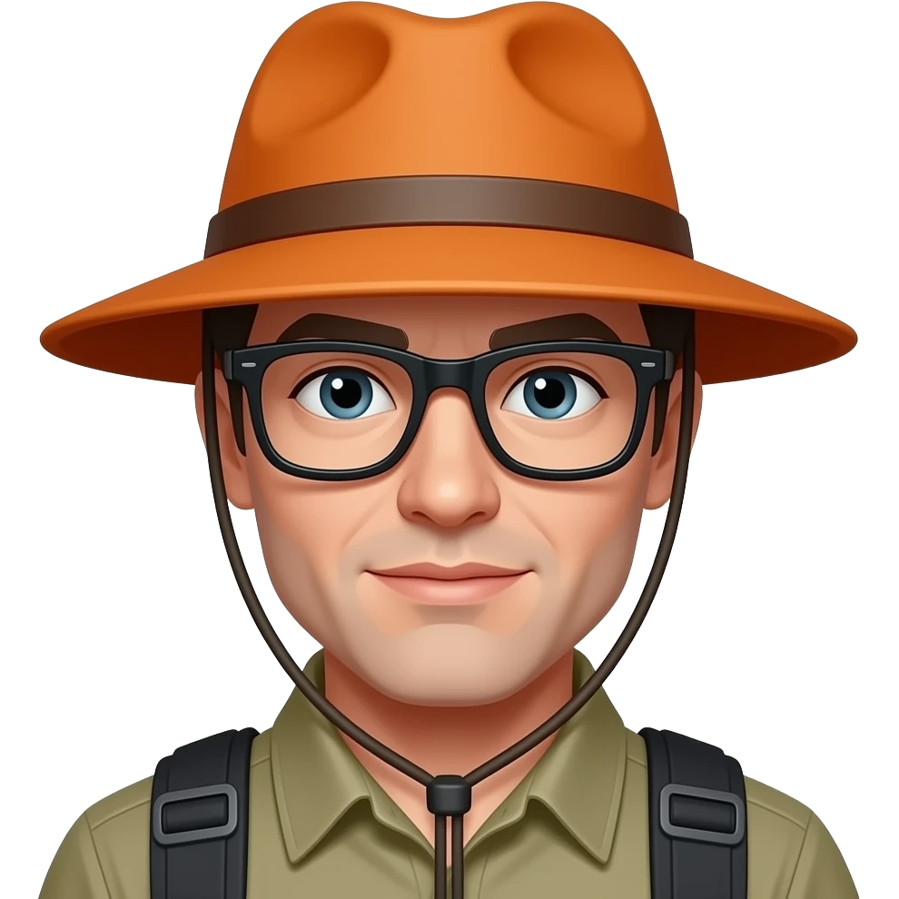 survivalist with orange hat, with glasses emoji