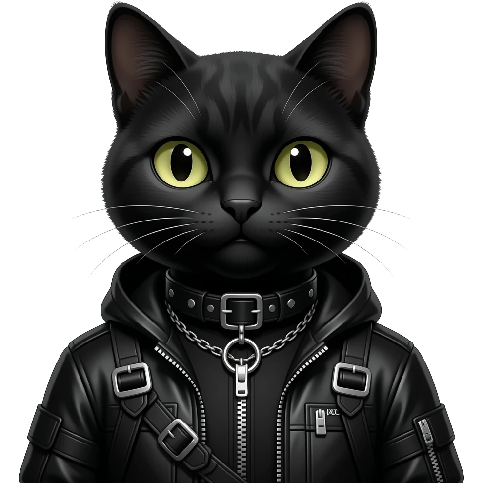 Gorgeous furry gothic dark techwear anime style anthro black cat fursona with blushing face aesthetic and pretty edgy black with collar and harness trending style emoji