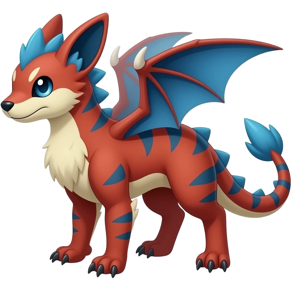 Furry scaly digitigrade quadrupedal Red and blue Vaporeon-Salandit-Toothless-hybrid emoji