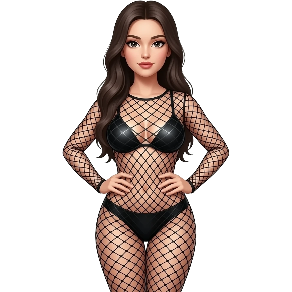 Slim, Big ass, big tits model in fencenet bodystocking emoji