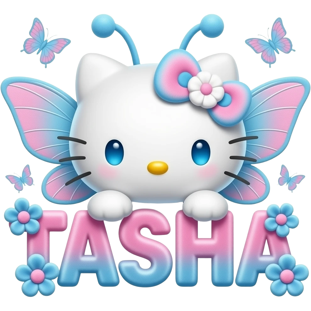 White velvety fur 3D hello kitty head, blue eyes, pink white blue ombre ...