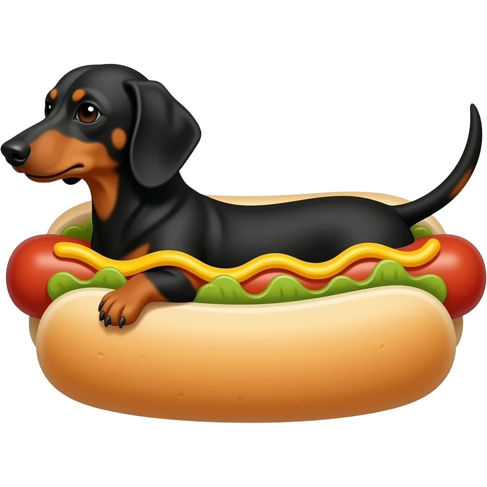 Dachshund inside the hot dog emoji