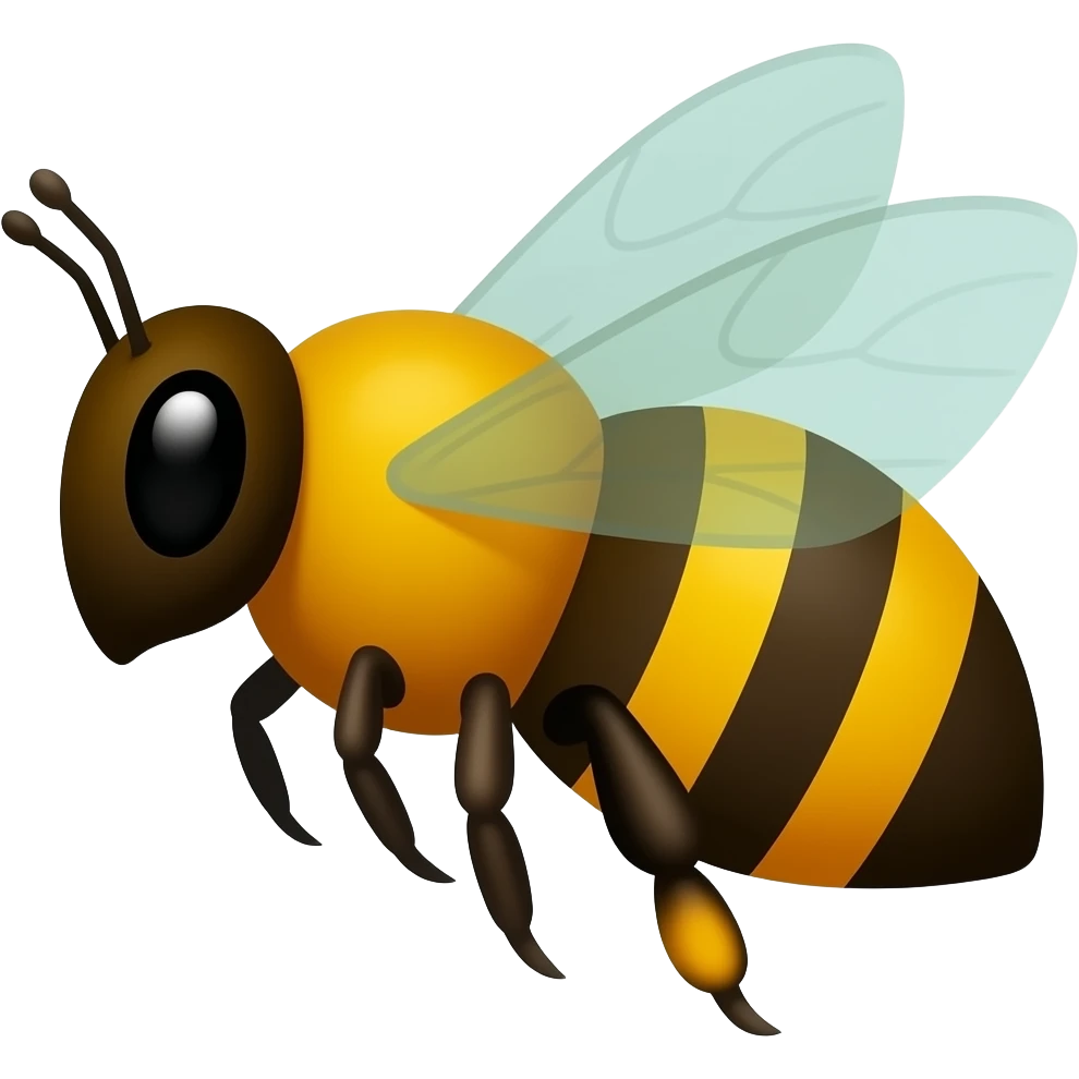 A large bee in flight, black eyes, simple shapes in profile emoji