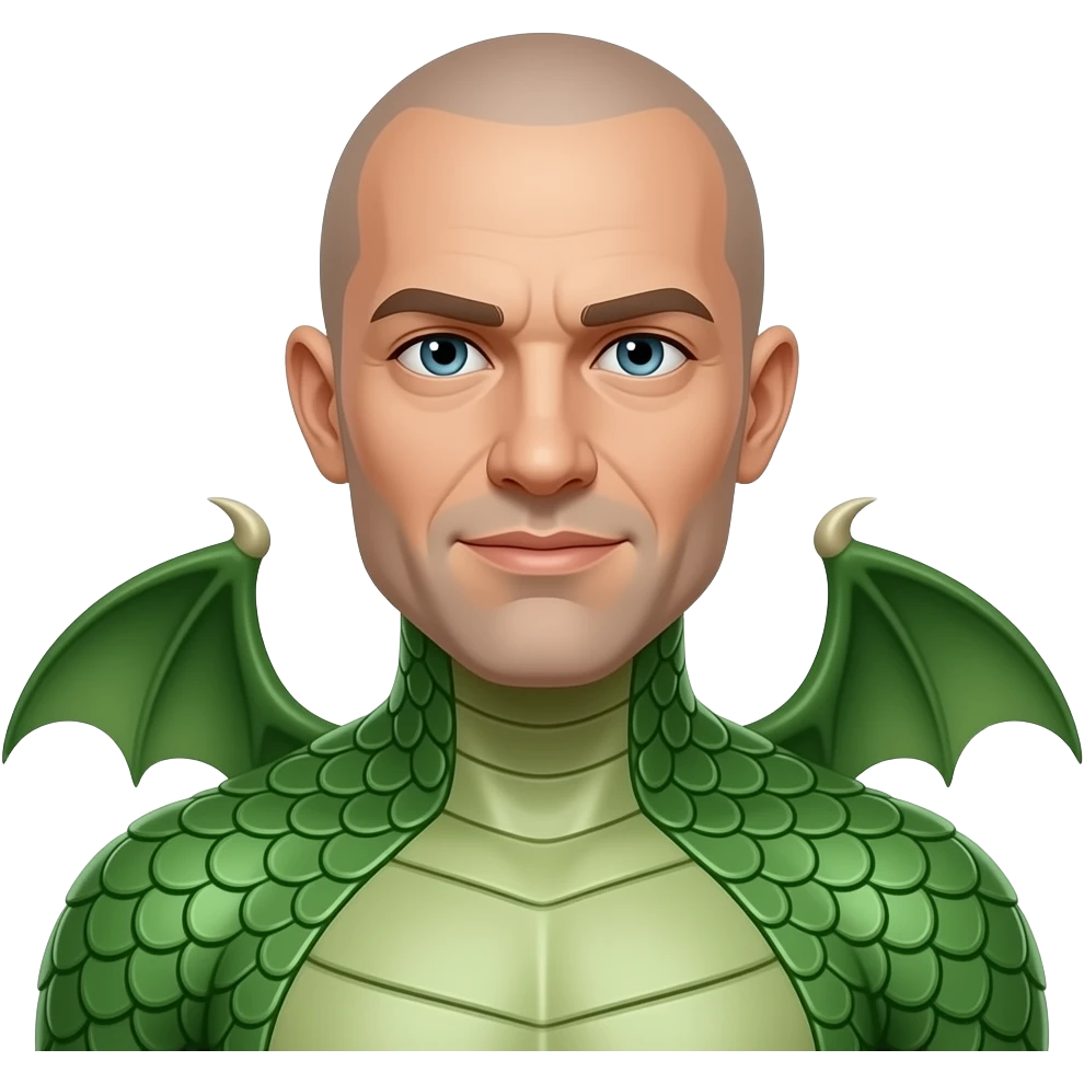 bald man who is part green dragon emoji