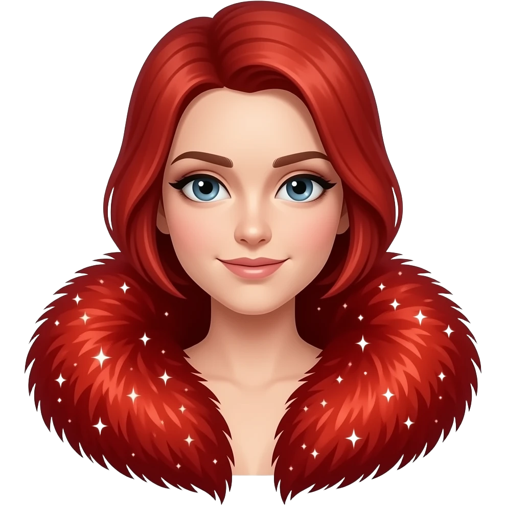 Hyper realistic fire red velvet fur soaked in starlight glitter and shadow gradients beautiful, shoulder bust emoji