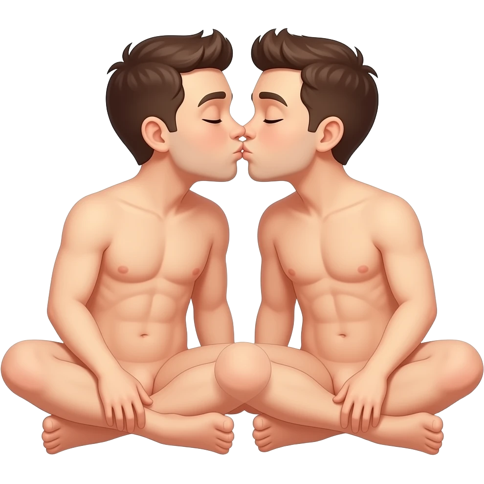 2 Naked man full body Cover the penis sitting and kisses emoji