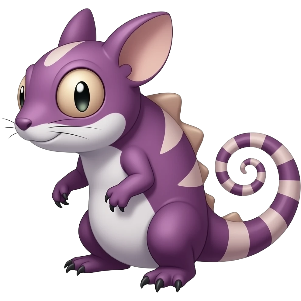 Purplish reddish Zygarde-Rattata-Vaporeon-Fakémon-hybrid with a chameleon tail emoji