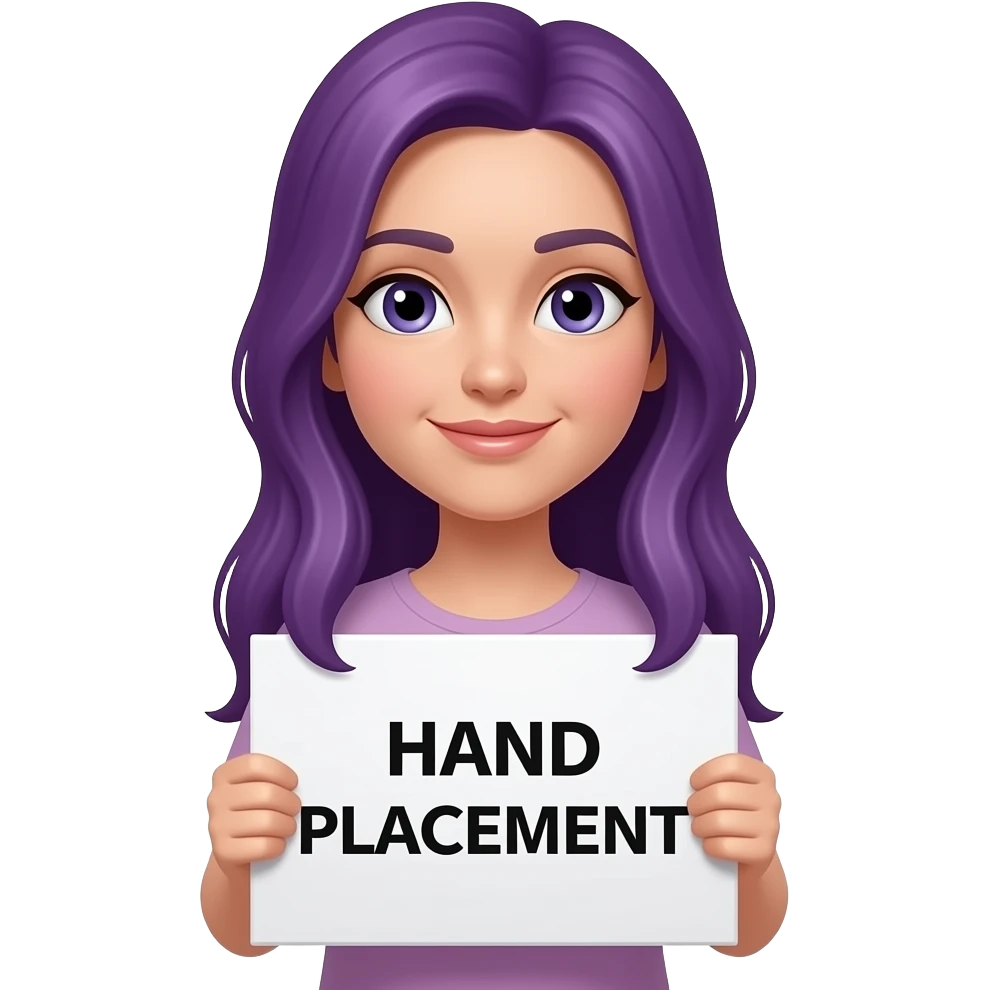 girl with long purple hair with a The HAND PLACEMENT sign emoji