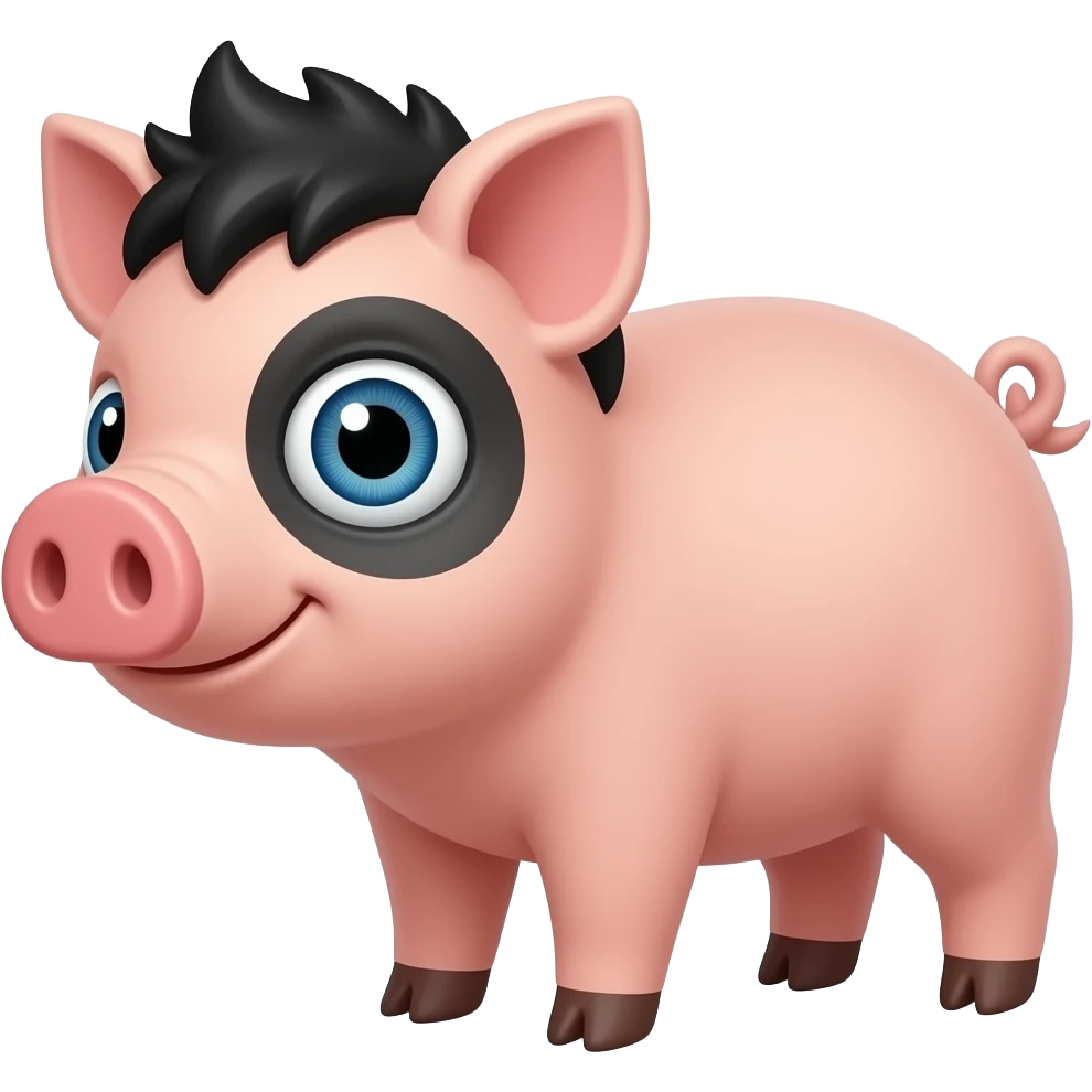 pig head eye covered by blackhair emoji