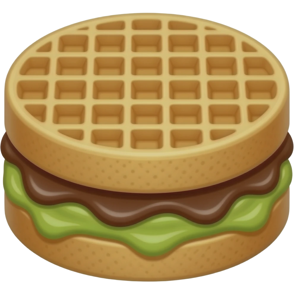 반원 모양의 와플 사이에 피스타치오 스프레드와 초콜릿 잼이 발라져 있다 emoji