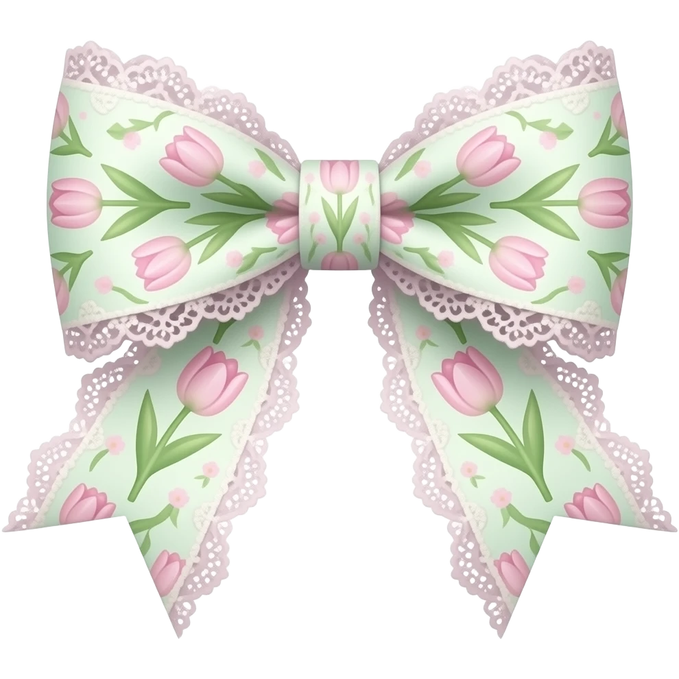 light pink ombre green pastel with tulip rococo style pattern on bow lace coquette bow emoji