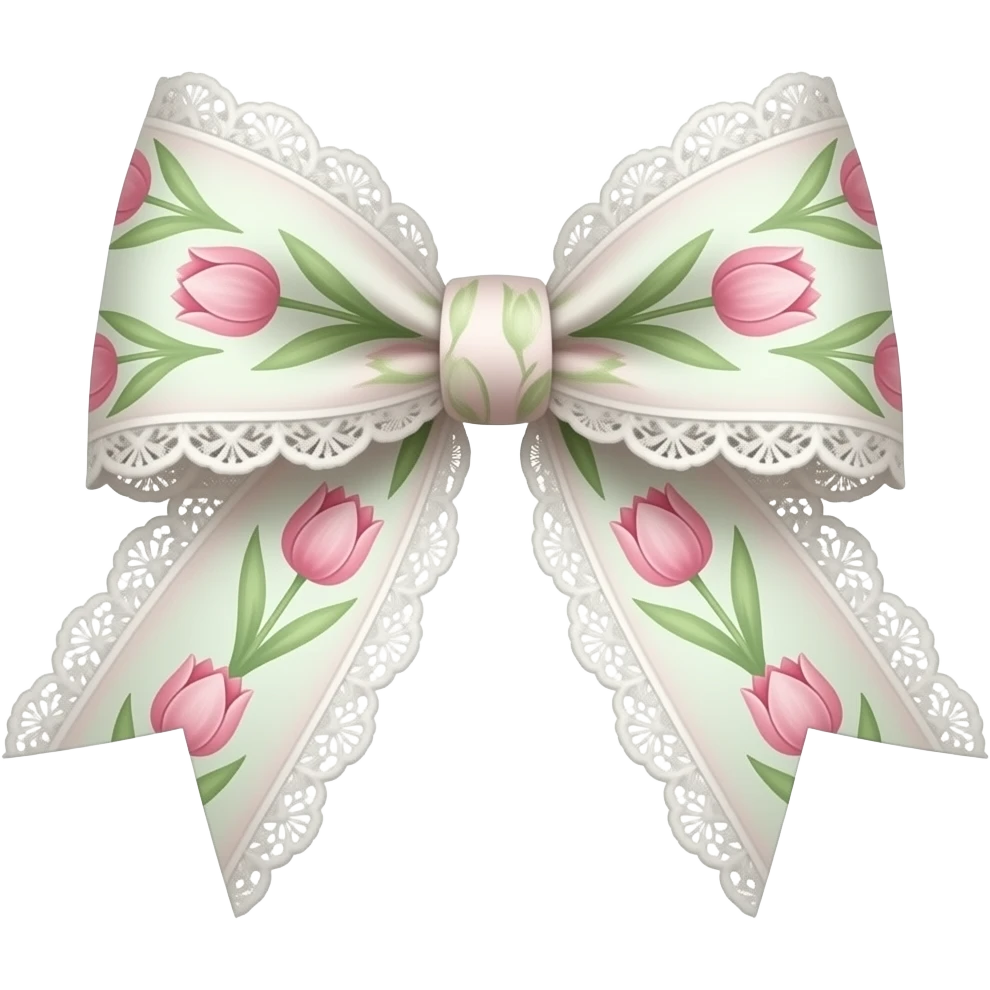 light pink ombre green pastel with tulip rococo style pattern on bow lace coquette bow emoji