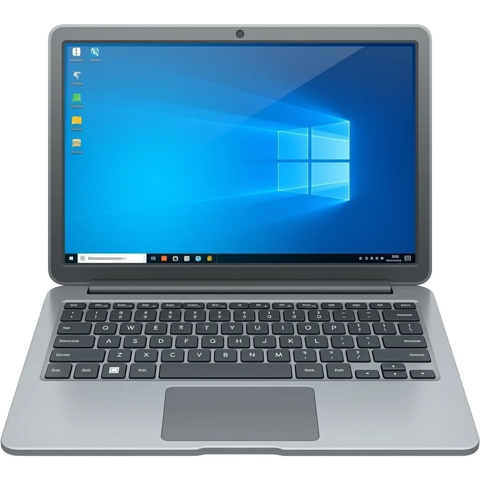 gray laptop with gray keys and windows screen emoji