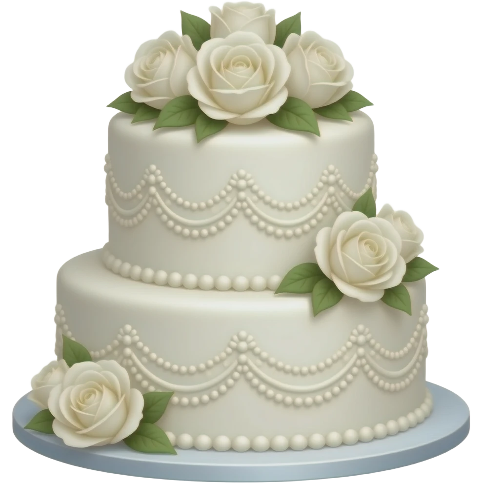 A stylishh white wedding cake  with white flowers emoji