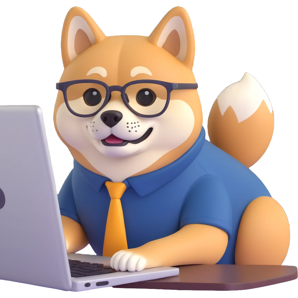 shiba inu with eye glasses and computer emoji