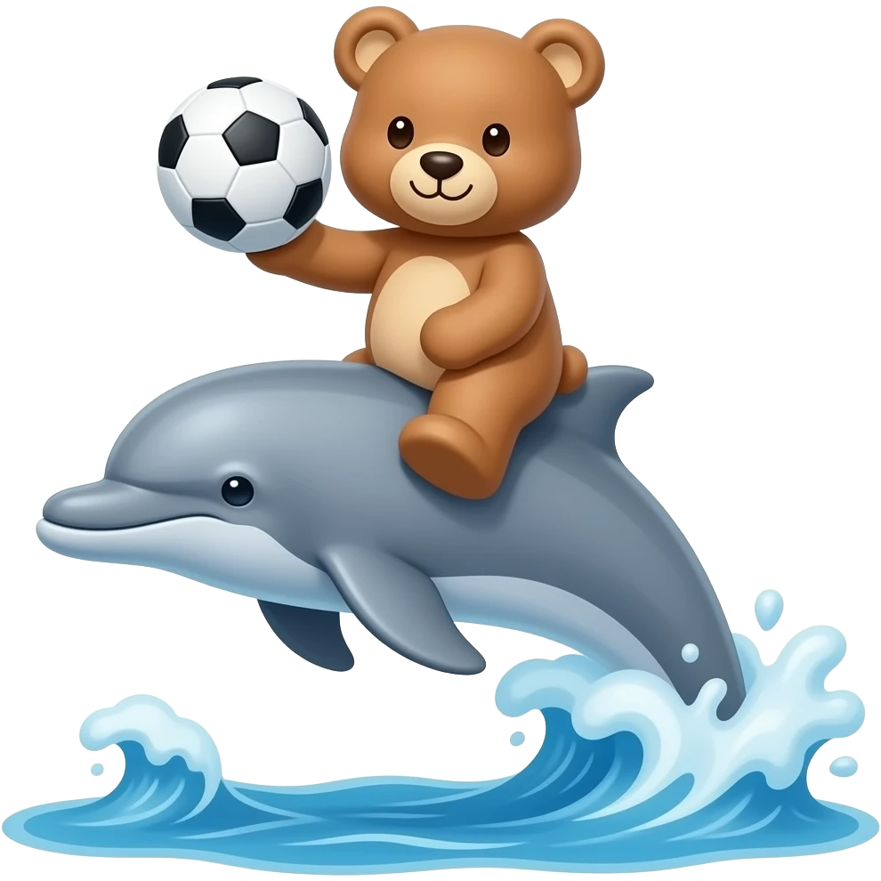 teddybear riding a dolphin with soccerball with wave emoji