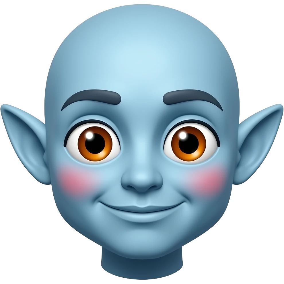 높은색상출력.   엘프 귀 파란 얼굴의 붉은색 홍조 큰 눈 오렌지색 작은 동공 이모티콘 emoji