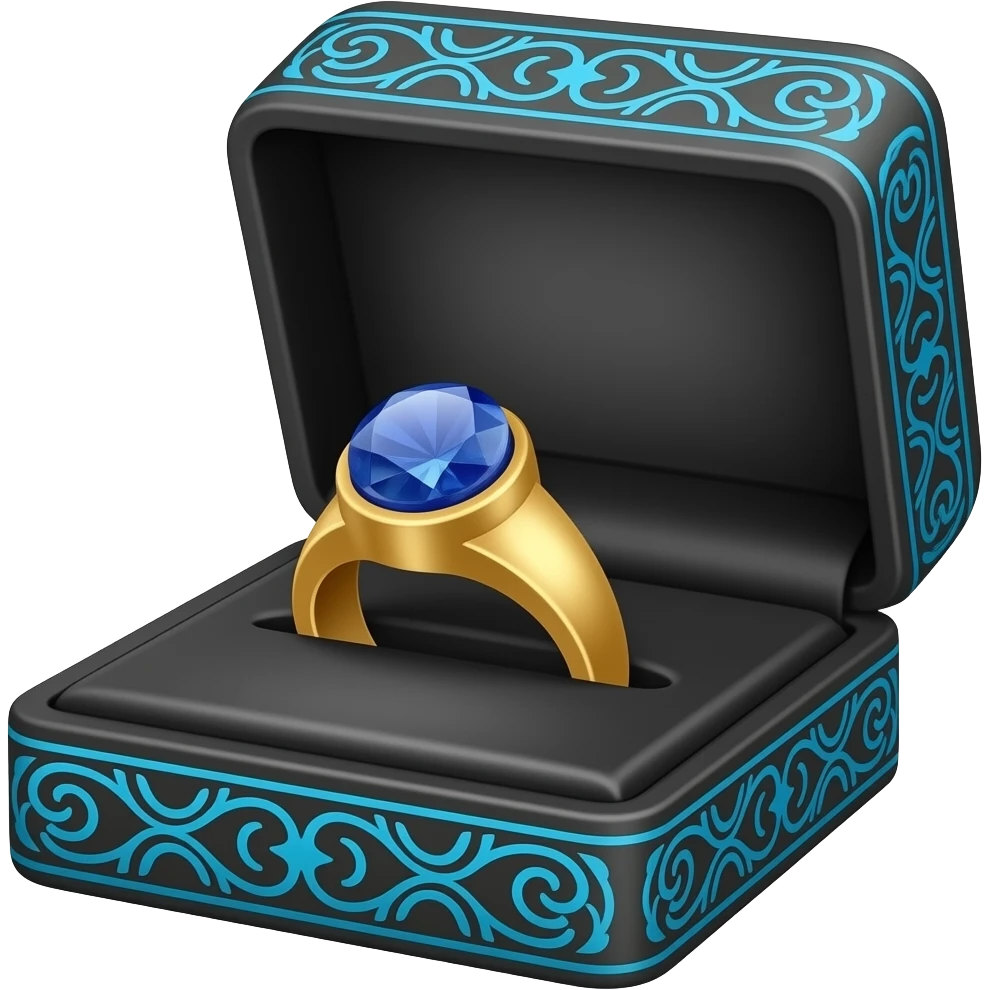 Sapphire men's ring in a black box with blue ornate trim emoji