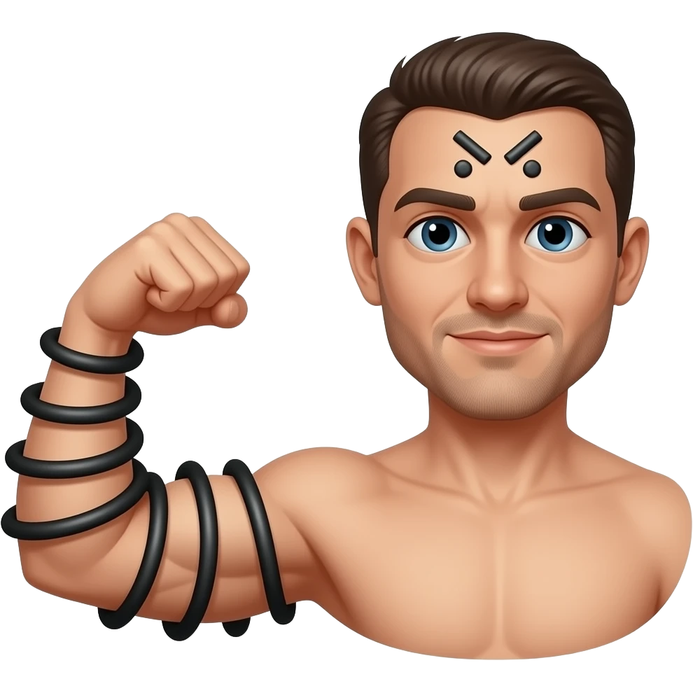 Flexed bicep with black phylacteries with stapes coming out of it, spiral wrapped around the arm with the black phylacteries cube on the top of the bicep💪➰⬛️ emoji