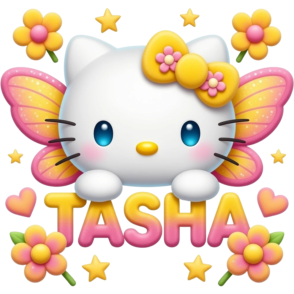 White velvety fur 3D hello kitty head with yellow pink gradient 3D tiny ...